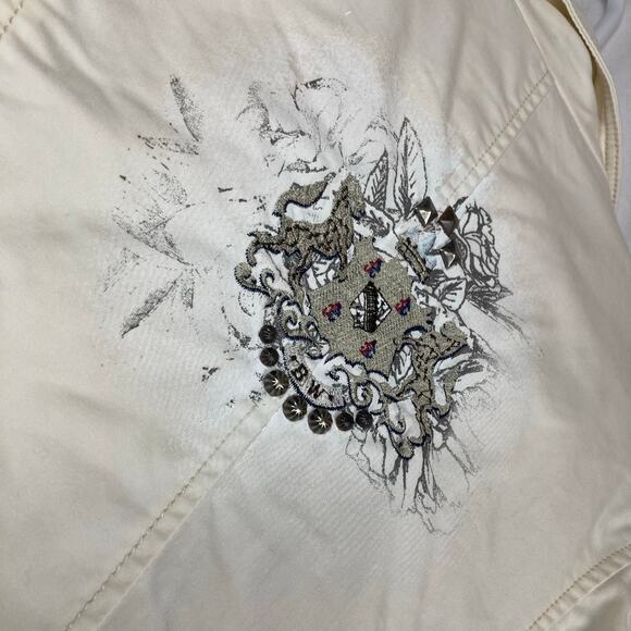 Blue Willi's Life Jacket Women M Cream Studs Embroidered Coat of Arms Style Back - Picture 4 of 13